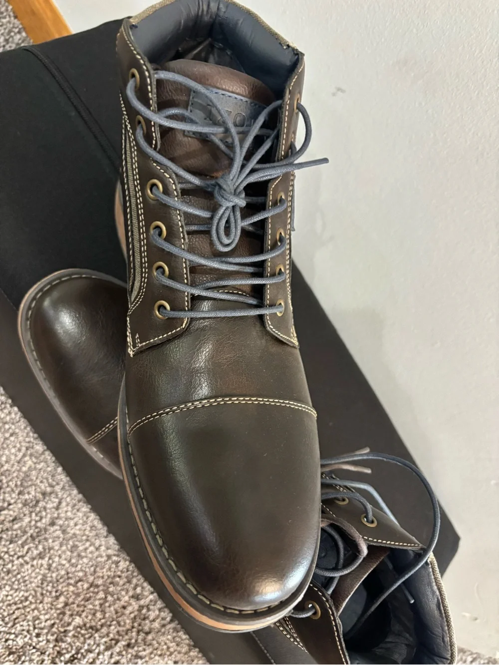 Izod Brown Leather Chukka Boots with Tan Heel Trim and memory foam